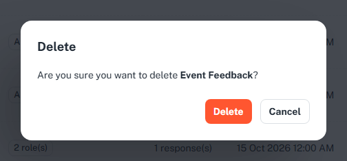 The Delete confirmation dialog for the Event Feedback evaluation.